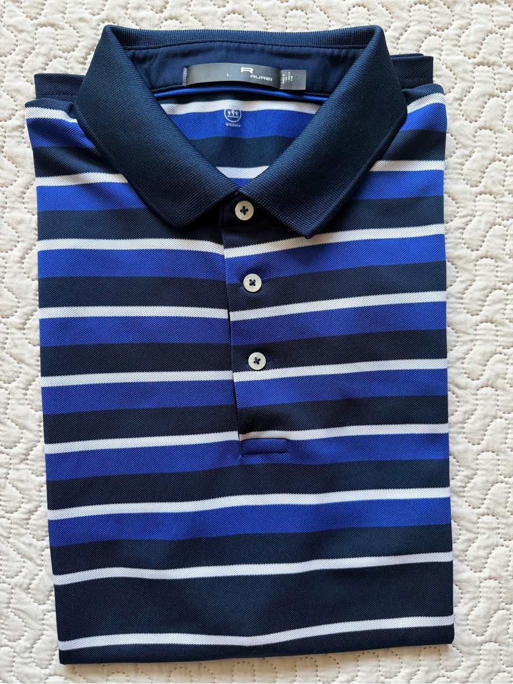 Lauren Ralph Lauren Men’s Large Blue Striped Performance Golf Polo Shirt